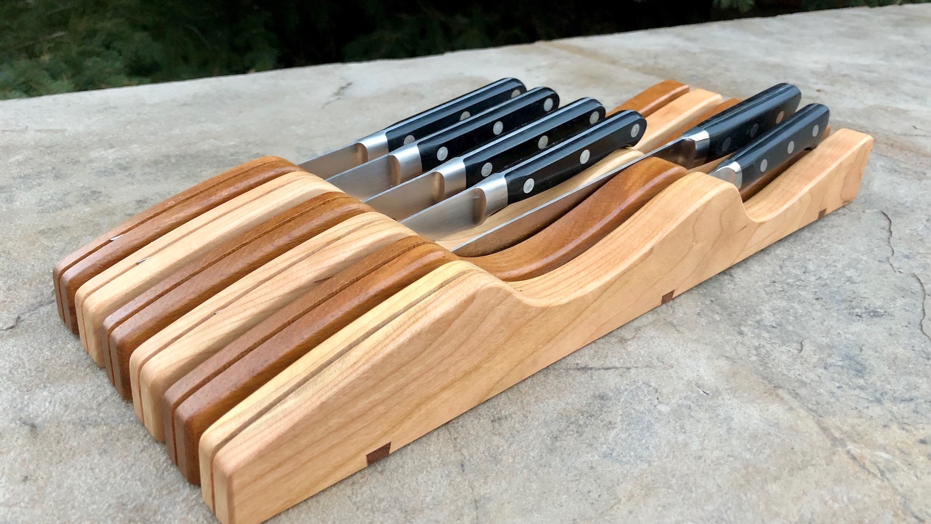 Beech wood knife holder, Wooden kitchen drawer organizer tray for ...